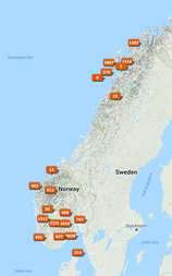 Overview photographed places in Norway.